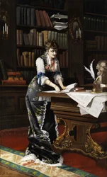 Junge Frau bei der Lektüre in einem Bibliotheksraum